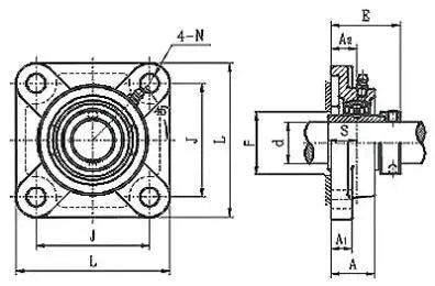 1-1/2" Bearing HCF208-24 Square Flanged Housing Mounted Bearing - Eccentric Collar