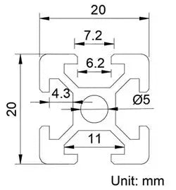 1000mm (39inch) Aluminum V-Slot Extrusion 2020 Profile - Bearing Guide Wheels