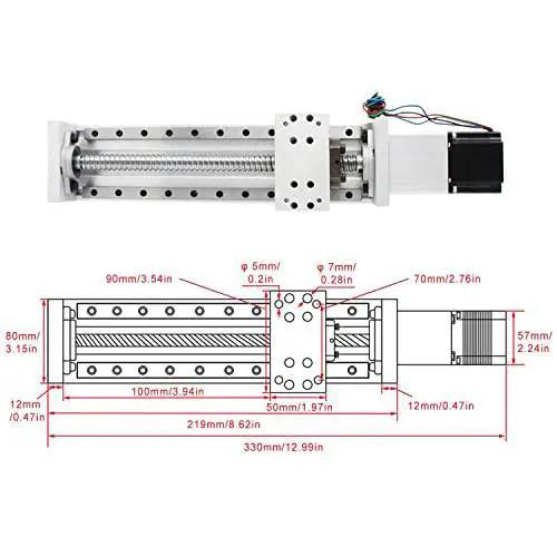 100mm Stroke CNC Linear Stage Motion Actuator X Y Z Axis Linear Slide Rail Aluminum Alloy Cross Sliding Table Linear Rail Guide SFU1605 Ballscrew+Nema23 57 Stepper Motor for CNC