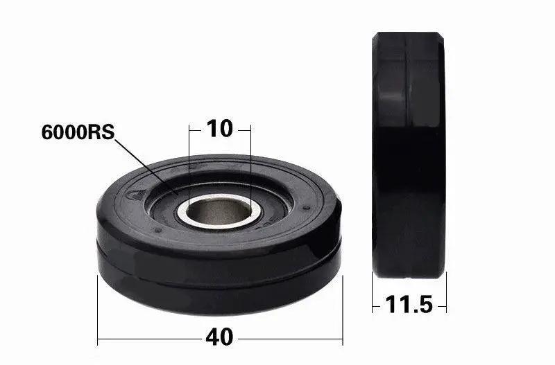 10x40x11.5mm Polyurethane Pulley Wheel Roller Bearing Black Tire 40mm