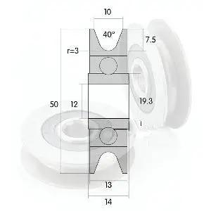 12mm Bore Bearing - 50mm Steel Wire Rope Cable Track Pulley 12x50x13mm