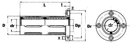 12mm ronde geflensde lange bus lineaire beweging LBF12LUU