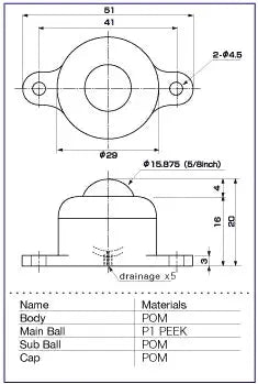 22 lbs Load Capacity PEEK Ball Transfer Unit Made in Japan Surface Bearing