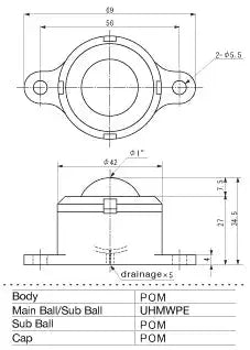 22 lbs Load Capacity UHMWPE Ball Transfer Unit Made in Japan
