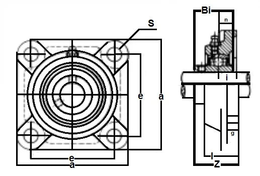 25mm Bearing UCF205 Black Oxide Plated Insert + Square Flanged Cast Housing Mounted Bearing