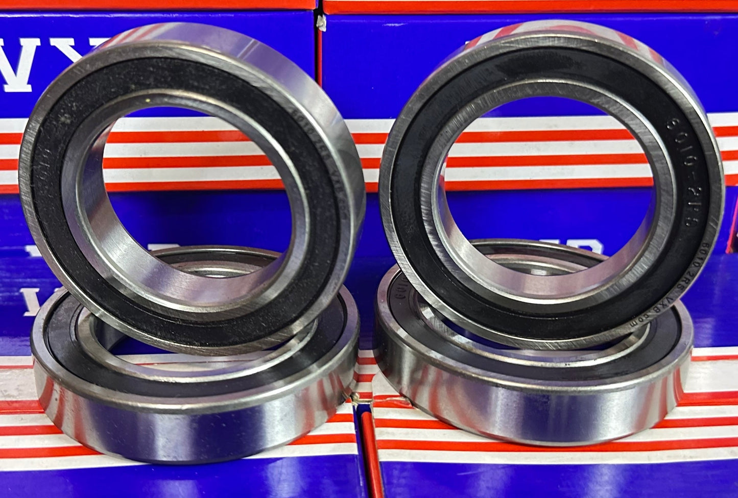 4-Pack 6010-2RS Bearings 50x80x16mm - Rubber Sealed Ball Bearings