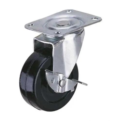 3"inch Caster Wheel 121 Lbs - Center Brake - TPR - Top Plate Mount