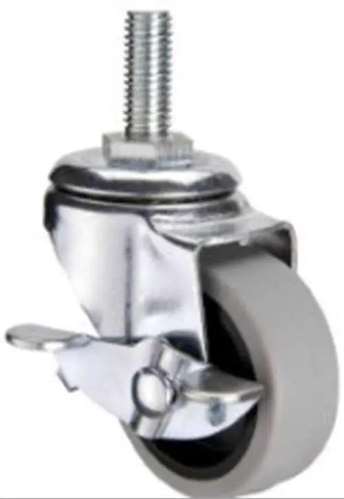 3"inch Caster Wheel 44 Lbs - Center Brake - TPR - M10 Threaded Stem