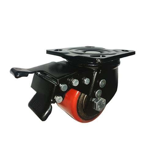 3"inch Low Profile Caster Wheel 1102 Lbs - Design Upper Locking Brake : Steel - Top Plate Mount