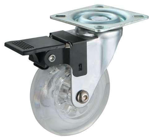 35mm Caster Wheel 44 Lbs - Brake PU - Top Plate Mount