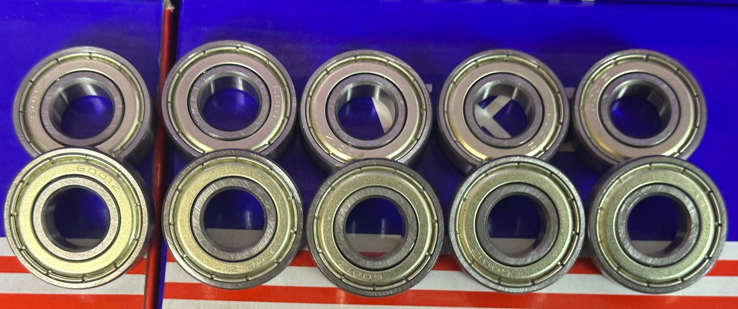 Zestaw 10 sztuk łożysk kulkowych 6001ZZ 12x28x8mm z osłonami po obu stronach