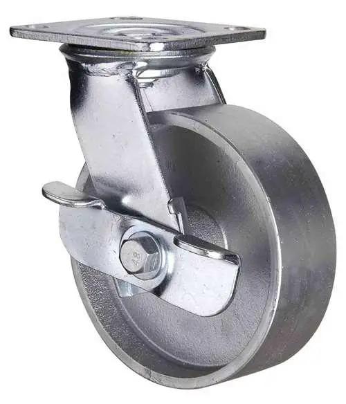 4"inch Heavy Duty Caster Wheel 551 Lbs - Center Brake Cast Iron - Top Plate Mount