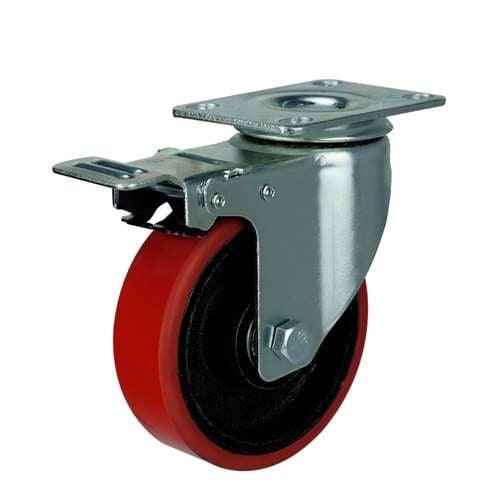 4"inch Caster Wheel 265 Lbs - Brake Iron - PU - Top Plate Mount