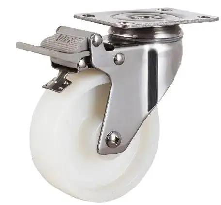 4"inch Caster Wheel - Brake - Stainless Steel Frame - Nylon Wheel