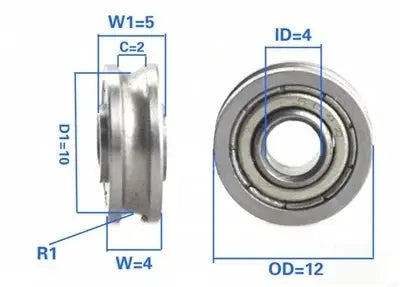 4x12x4/5mm U-Groove Track Roller Bearing Extended inner ring width of 5mm