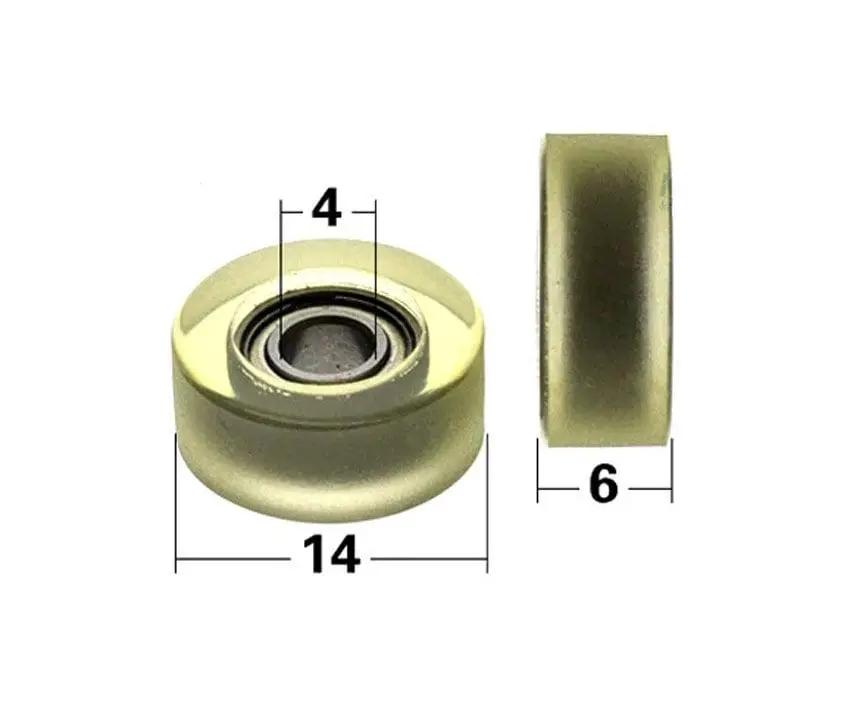 4x14x6mm Polyurethane Miniature Pulley Wheel Roller Bearing With 14mm Tire