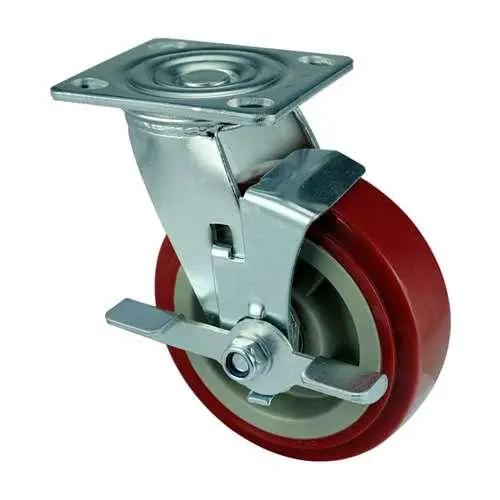 5"inch Heavy Duty Black or Silver Caster Wheel 507 Lbs Side brake PU - Top Plate Mount