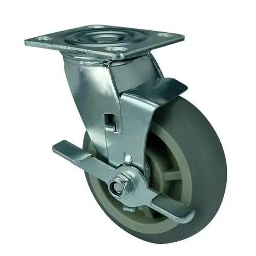 5"inch Heavy Duty Caster Wheel 507 Lbs - Center Brake PP Core - TPR - Top Plate Mount