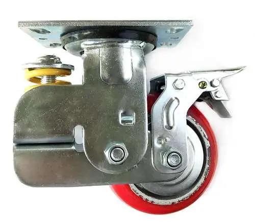 5"inch spring loaded Caster Wheel - Brake PU - Cast iron core - Top Plate Mount
