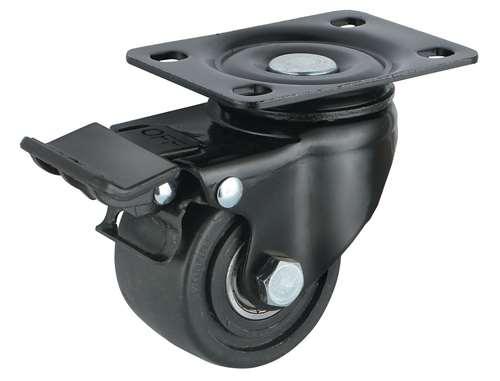 65mm Low Profile Caster Wheel 331 Lbs - Brake Nylon - Top Plate Mount