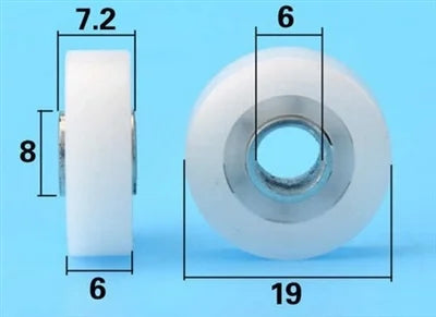 6mm Bore Bearing - 19mm White Plastic Square Tire 6x19x6mm