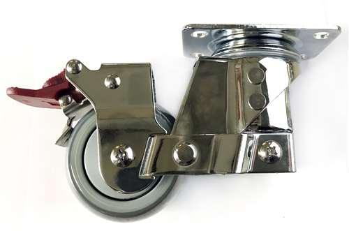 76mm Caster Wheel - Brake PU - Top Plate Mount