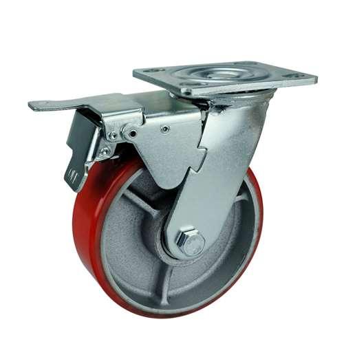 8"inch Heavy Duty Caster Wheel 1190 Lbs - Brake Cast Iron - PU - Top Plate Mount