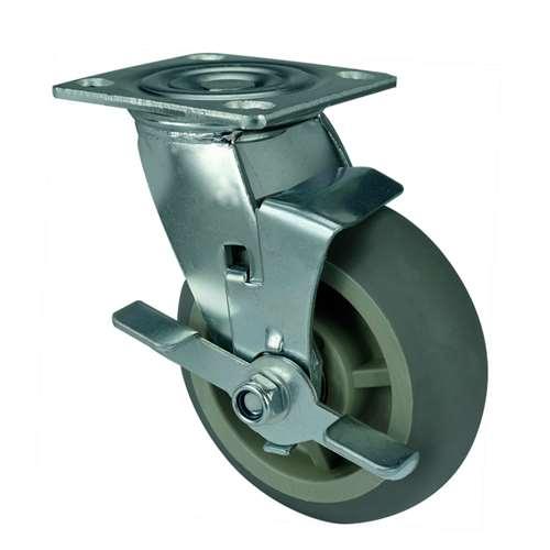 8"inch Heavy Duty Caster Wheel 661 Lbs - Center Brake PP Core - TPR - Top Plate Mount