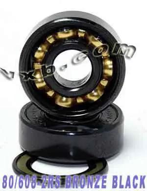 80-Pack 608B-2RS Skateboard/Inline Skate/Rollerblade/Hockey/Fidget Spinner Black Bearings Bronze Cage
