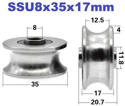 8mm Bore Bearing 35mm Stainless Pulley U-Groove Track Roller 8x35x17mm
