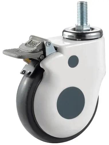 3"inch Medical Caster Wheel - Brake M12 Threaded Stem - TPR