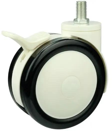 3"inch Medical Caster Wheel w/ Brake M12 Threaded Stem - PU/ABS