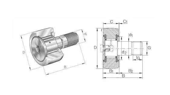 CR8VBUU Cam Follower - Fine Thread Stud - Needle Roller Bearing 1/2" x 3/8" x 1/2"inch