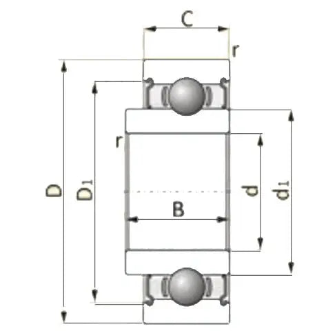 EX6005ZZ Ball Bearing - extended ring on one side 25x47x12/15mm