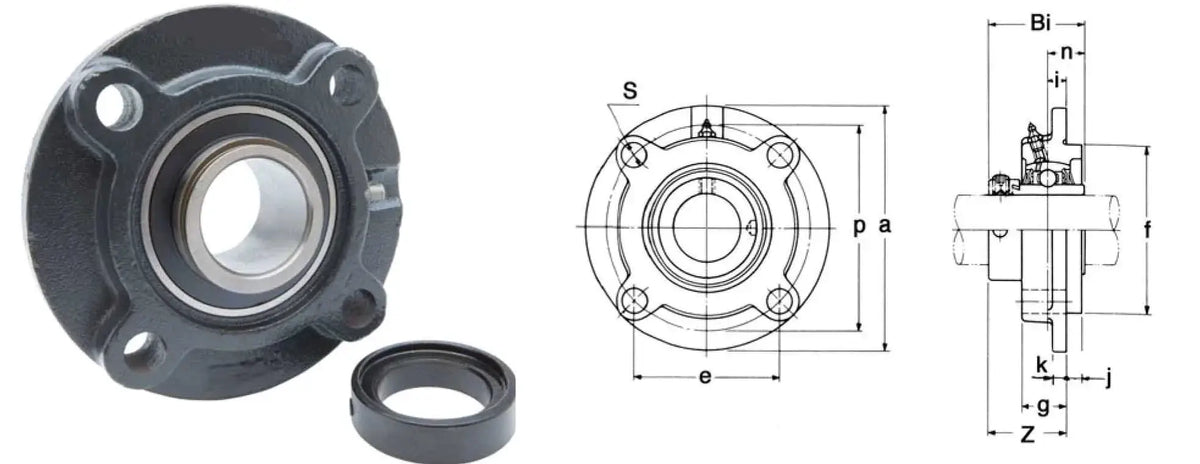 HCFC207-22 Flange Cartridge Bearing Unit 1-3/8" Bore Mounted Bearing - Eccentric Collar lock