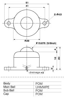 IP-16B 6.5 lbs Load Capacity UHMWPE Ball Transfer Unit Made in Japan