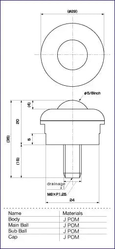 IP-16NW IGUCHI 6.5 lbs Load Capacity POM Plastic Screw Type Ball Transfer Unit Made in Japan