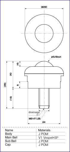 IP-16V1NW 6.5 lbs Load Capacity V1 Vespel SP Screw Type Ball Transfer Unit Made in Japan