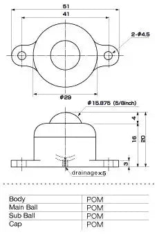 IP-16W 6.5 lbs Load Capacity POM Plastic Ball Transfer Unit Made in Japan