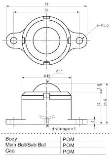 IP-25W IGUCHI 22 lbs Load Capacity POM Plastic Ball Transfer Unit Made in Japan