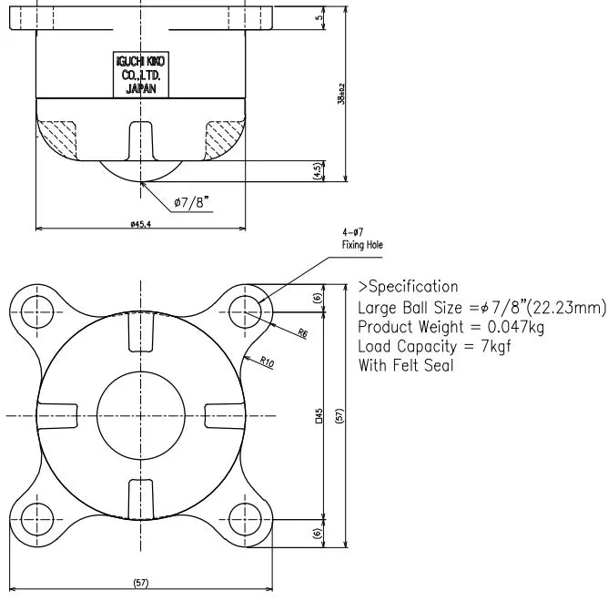 IPK-22 IGUCHI 15 lbs Load Capacity POM Plastic Ball Down Transfer Unit Made in Japan