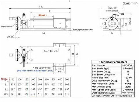 Linear Stage Actuator 100mm Ballscrew 1605 Double Optical Axis Linear Rail Guide Manual Slide Stage C7 - Ruler for CNC Router Z-axis