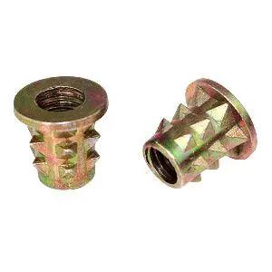 M6 10mm Zinc Alloy Threaded Spiked Wood Caster Insert Nut - Flanged Round Drive Head