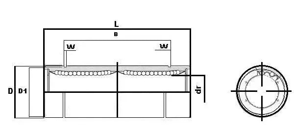 NB SW6WUU 3/8" Douilles à billes double largeur pour mouvement linéaire