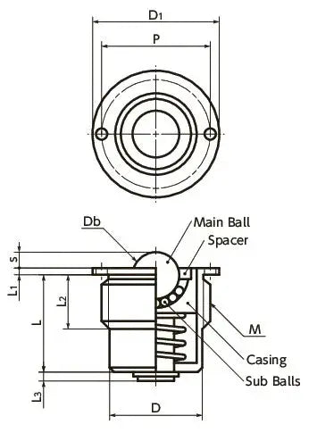 NBK Japan BRPMS-24-S Flange Type Ball Transfer Unit - Spring Plunger Function for Upward Facing Applications