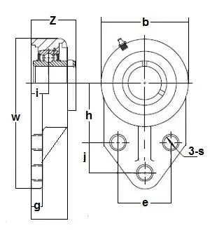 Support de bride ZUCFB206-19-PBT 3 boulons 1 3/16 Zinc chromate Palier