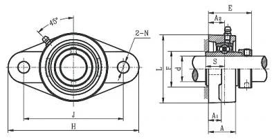 1" Bearing HCFL205-16 2-Bolt Flanged Cast Housing Mounted Bearing - Eccentric Collar Lock