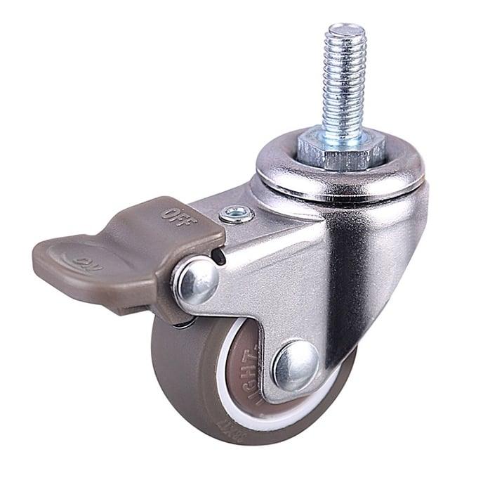 1"inch M6 Threaded Stem Caster Wheel 50Lbs Load TPE Elastic Rubber Wheel - Brakes