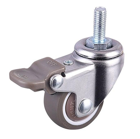 1"inch M6 Threaded Stem Caster Wheel 50Lbs Load TPE Elastic Rubber Wheel - Brakes