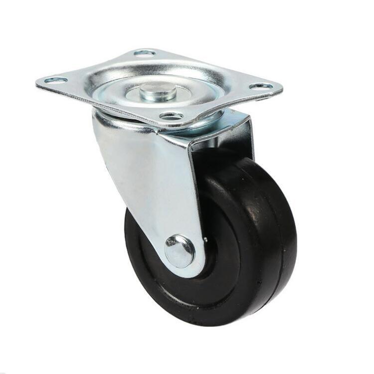 1" Plastic Caster Rubber Wheel - Top Plate Mount